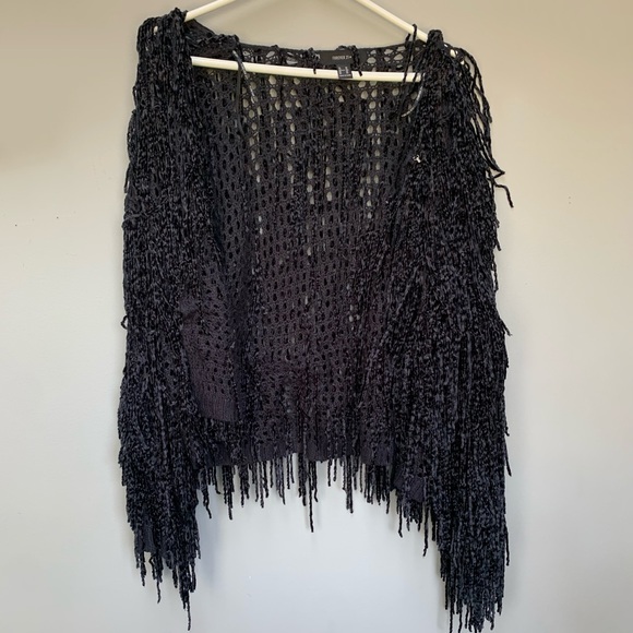 Forever 21 Jackets & Blazers - Black fringe Jacket/cardigan